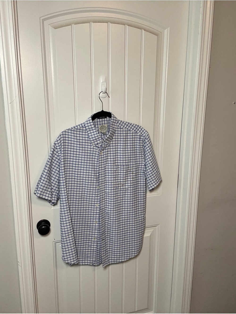 St. John's Bay White Button-Down Shirt with Blue Grid